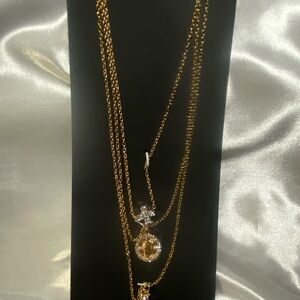 Noir Elegant Gold Necklace Set with Crystal Accents - Brand New